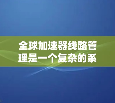 全球加速器线路管理是一个复杂的系统工程,涉及技术、经济和政策等多个方面。以下是对该领域的简要总结