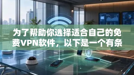 为了帮助你选择适合自己的<strong>免费VPN</strong>软件，以下是一个有条理的总结和建议