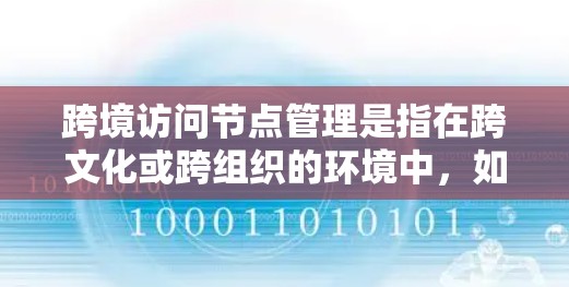 跨境访问节点管理是指在跨文化或跨组织的环境中，如何确保访问节点的安全、合规和合规性，特别是在涉及多语言、多文化和不同组织之间的协作时。以下是对这一主题的详细介绍